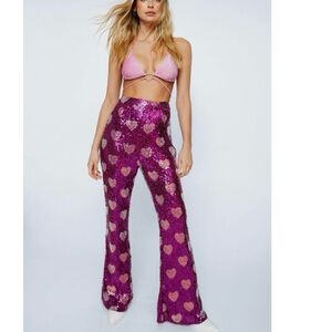 Nasty Gal Pink and Purple Sequin Flare Pants